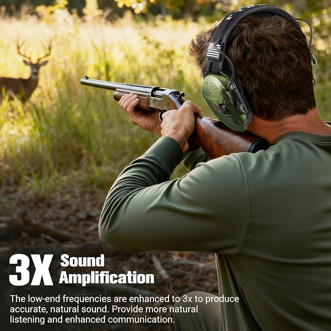 Electronic Shooting Ear Protection w/Gel Pads, 23dB NRR Active Noise Reduction & 3X Amplification Headset for Shooters