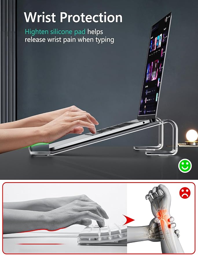 JCZT Clear Acrylic Laptop Stand for Desk, with Wrist Rest, Ergonomic Detachable Mount Compatible with 10-17'' All Laptops Such as MacBook Air Pro/HP/Dell/Lenovo