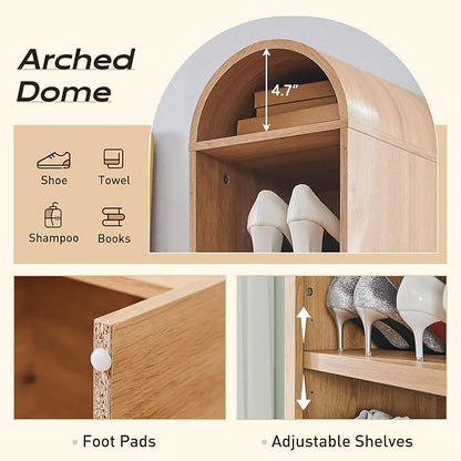 IFGET 67" Tall Arched Bookshelf, 8 Tiers Arch Bookcase with Storage, Modern Farmhouse Book Shelf with Adjustable Shelves, Wood Bookshelf w/Open Display Shelves for Living Room, Office (Natural)
