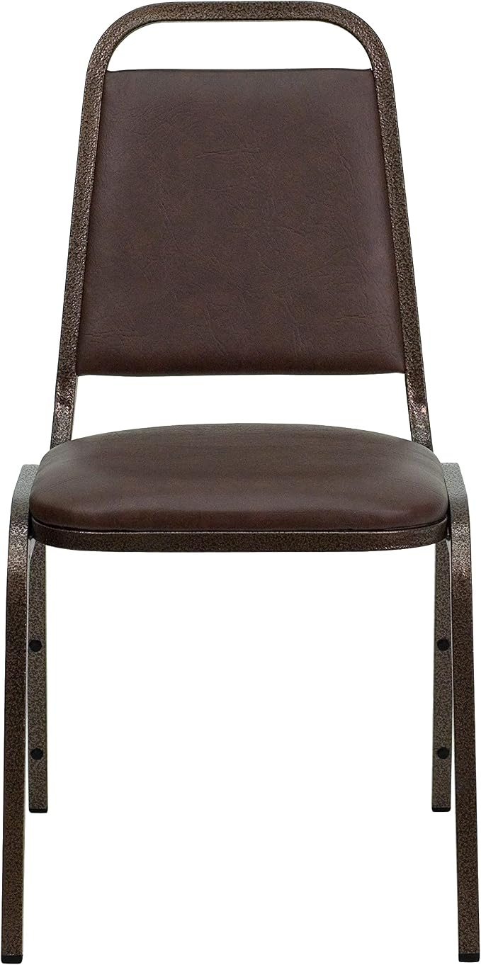 Flash Furniture HERCULES Series Trapezoidal Back Stacking Banquet Chair in Brown Vinyl - Copper Vein Frame