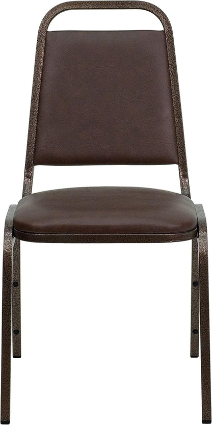 Flash Furniture HERCULES Series Trapezoidal Back Stacking Banquet Chair in Brown Vinyl - Copper Vein Frame