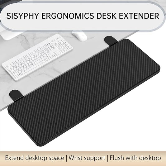 Sisyphy Ergonomics Desk Extender Tray, 31.5x9.5" Punch-Free Clamp on, Foldable Keyboard Drawer Tray, Table Mount Arm Wrist Rest Shelf, Computer Elbow Arm Support