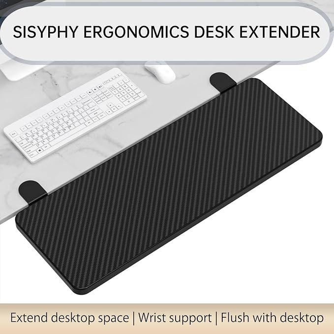 Sisyphy Ergonomics Desk Extender Tray, 21.7x9.5" Punch-Free Clamp on, Foldable Keyboard Drawer Tray, Table Mount Arm Wrist Rest Shelf, Computer Elbow Arm Support
