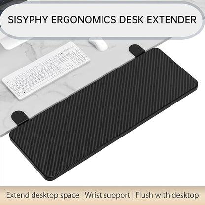 Sisyphy Ergonomics Desk Extender Tray, 25.2x9.5" Punch-Free Clamp on, Foldable Keyboard Drawer Tray, Table Mount Arm Wrist Rest Shelf, Computer Elbow Arm Support