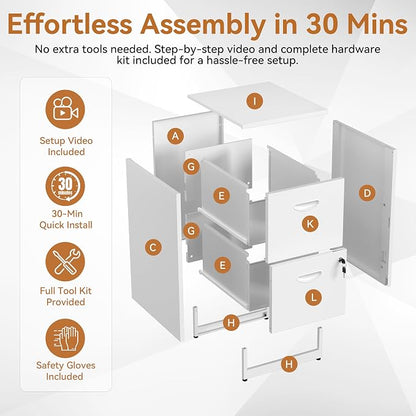 Polup 2 Drawer File Cabinet with Lock, White Filing Cabinets for Home Office, Metal Locking File Cabinet with Two Drawers, Light Duty File Storage Cabinet for Letter Size - Assembly Required