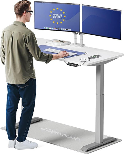 Desktronic HomeOne Standing Desk 54x28 — Ergonomic Sit Stand Home Office Desk, Made in Europe, Electric Dual Motor Height Adjustable, USB & USB-C Charging, Wobble-Free, Touchscreen, 3 Memory Presets