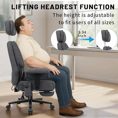 HOFFREE 500lbs Big and Tall Office Chair for Heavy People Executive Office Chair with Wide Seat High Back Computer Desk Chair with Adjustable Lumbar Support Grey Fabric