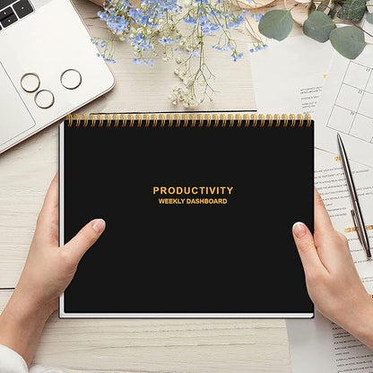Weekly Productivity Dashboard - 8.5" x 11" Dashboard Desk Notepad Has 6 Focus Areas to List Tasks for Goals, Projects, Clients, Academic or Meal-Organize Your Daily Work Efficiently, 54 Weeks, Black