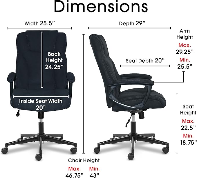 Serta Connor Executive Office Chair, Ergonomic Computer Chair with Layered Body Pillows, Contoured Lumbar, Adjustable Seat, Microfiber Fabric, Black