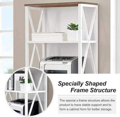 HOMISSUE Bookshelf, 7-Tier Bookshelf, Rustic Wood Metal Bookshelves and Bookcases, Freestanding Open Bookshelf, Industrial Tall Bookcase for Home Office, Living Room and Bedroom, White