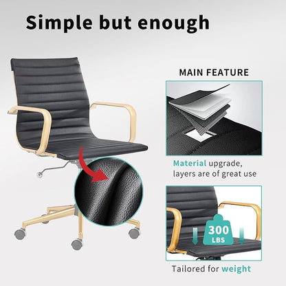 Ergonomic Desk Chair Computer Chairs with Armrests and Wheels Heavy Duty Wide Seat for Home Office Comfortable 22.83in Chair for Women and Men，Gold Black