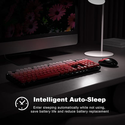 MOFII Wireless Keyboard and Mouse Combo, 2.4GHz Retro Typewriter Keyboard Full Size, Cute Wireless Mice, USB Dongle Plug and Play, for Laptop, PC, Desktop, Windows (Black Red Gradient Color)