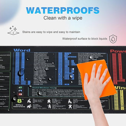 Office Shortcut Mouse Pad - 200+ Hotkeys for Excel/Word/PPT/Windows, 31.5"×11.8" XL, Waterproof Anti - Slip Stitched Edge, 8 Desk Exercises for Efficiency
