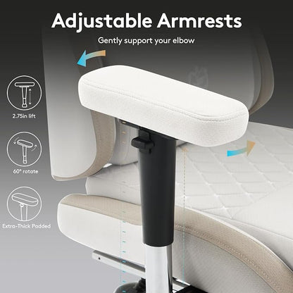 Gaming Chair Breathable Fabric,Computer Office Chair with Footrest,Massage Lumbar Support and Gel Pad,Ergonomic Reclining Gamer Chair with Adjustable Armrests and Spring Cushion Beige
