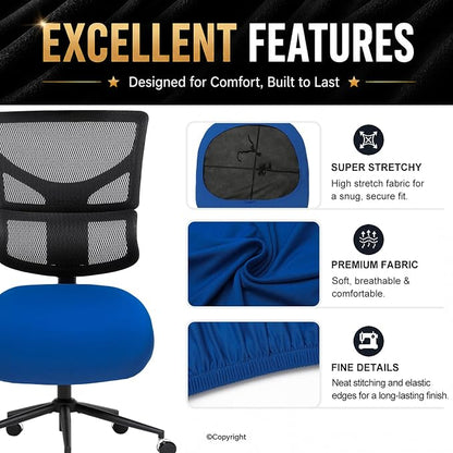 DIVA EN CAMINO DEC Stretchable Desk Office Chair Seat Cushion Covers - Universal Spandex Computer Chair Slipcover - Anti-Scratch Dogs, Cats, Pets Removable Washable Cushion Protectors (Royal Blue)