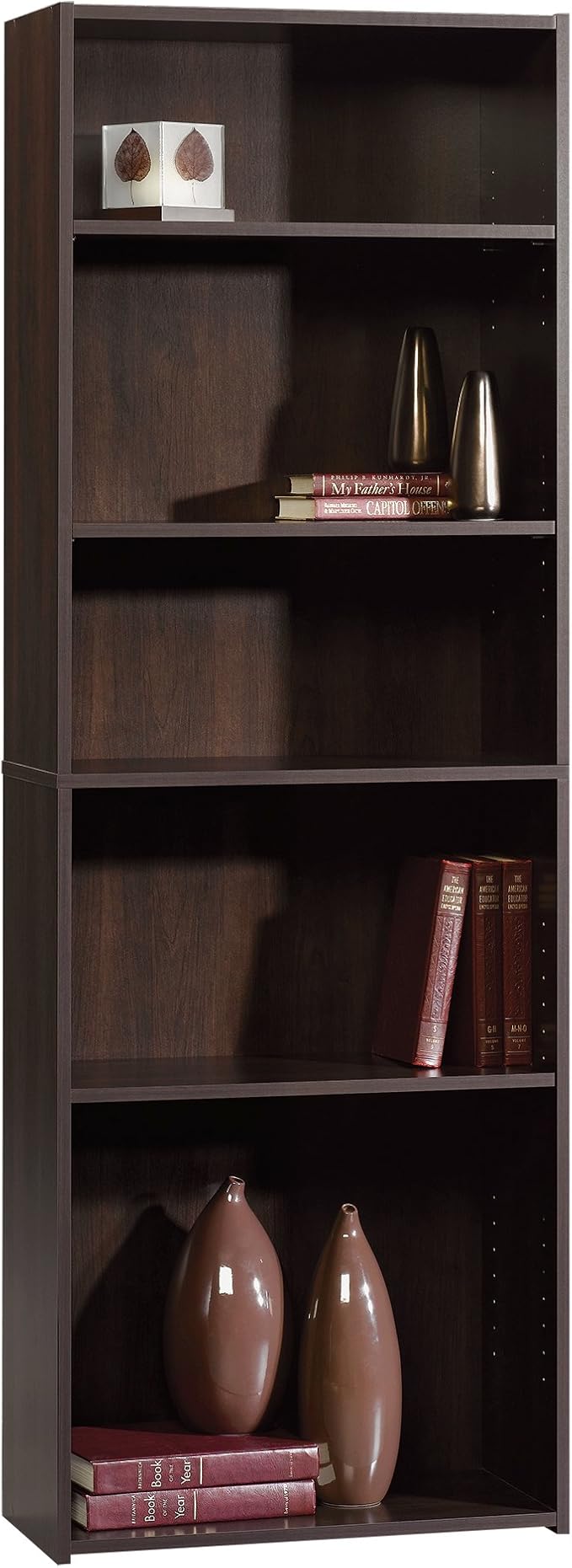 Sauder Beginnings 5-Shelf Bookcase, Bookshelf with Adjustable Storage Shelves, in Cinnamon Cherry finish