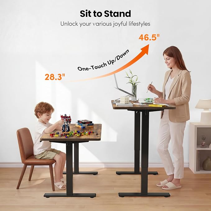 FEZIBO One-Piece Standing Desk, 55"x24" Seamless Tabletop Electric Height Adjustable for Home Office, Study Rooms & Multi-Device Workstations, Rustic Brown
