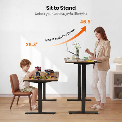 FEZIBO One-Piece Standing Desk, 55"x24" Seamless Tabletop Electric Height Adjustable for Home Office, Study Rooms & Multi-Device Workstations, Rustic Brown