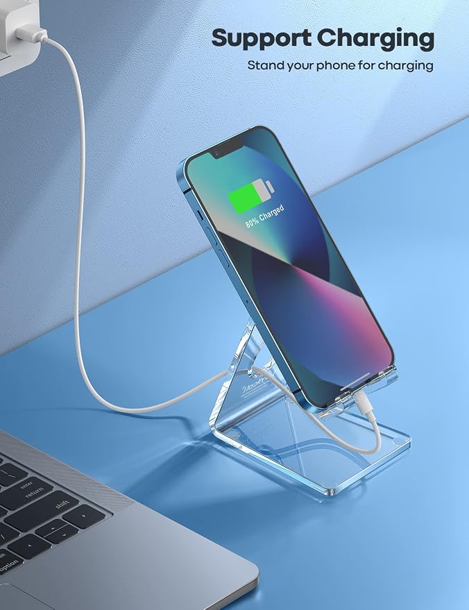 Lamicall Cell Phone Stand, Desk Accessories - Clear Office Cell Phone Holder, Acrylic Phone Stand, Desktop, Acrylic Office Supplies Desk Decor Accessories, Suitable for iPhone, 4-8'' Phone, Gifts
