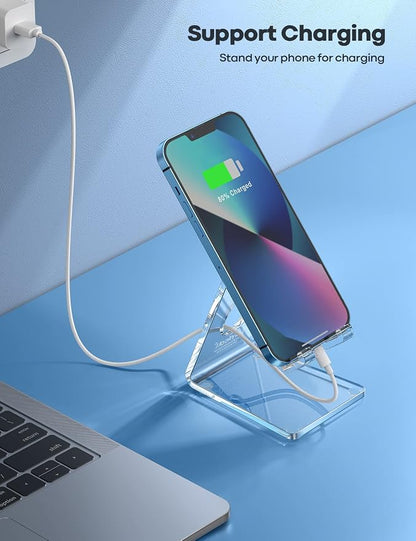Lamicall Cell Phone Stand, Desk Accessories - Clear Office Cell Phone Holder, Acrylic Phone Stand, Desktop, Acrylic Office Supplies Desk Decor Accessories, Suitable for iPhone, 4-8'' Phone, Gifts
