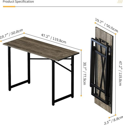 Lutown-Teen 47 inch Folding Desk, Writing Gaming Computer Camping Table, No Assembly Required Home Office Desk, Black Oak