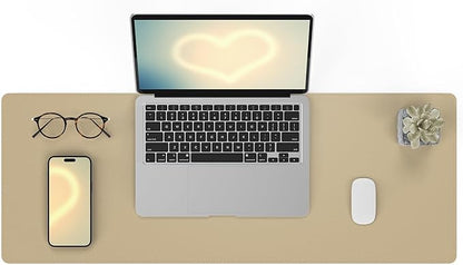 AFIING Apricot Desk Pad 31.5" x 12", Leather Desk Mat | Waterproof PU Leather, Non-Slip Rubber Base, Modern Desk Decor, Office & Home