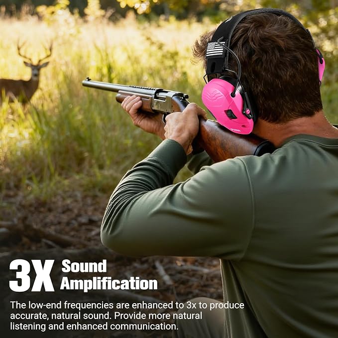 Electronic Shooting Ear Protection w/Gel Pads, 23dB NRR Active Noise Reduction & 3X Amplification Headset for Shooters
