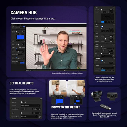 Elgato Facecam 4K, 4K60 Studio Webcam, DSLR-Like Control | Sony STARVIS 2 sensor, 49mm lens filter support, Uncompressed video, HDR support, Eco-friendly build, USB-C