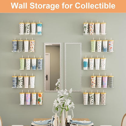 upsimples 8 Pack Acrylic Shelves Wall Organizer and Storage, 15" Display Shelf for Figure, Toy Cars, Perfume, Kids Bookshelf for Bedroom, Nursery, Craft Room, Clear
