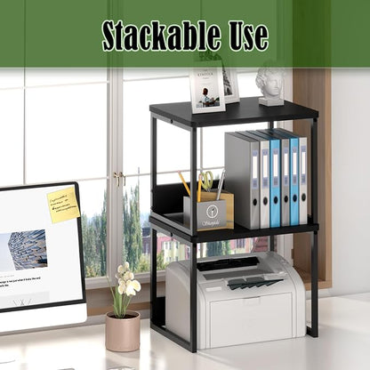 MARTY Desktop Printer Stand 2 Pack Printer Stand with Storage for Desk, Shelf Organzier for Home/Office Printer Riser Under Desk Small Table for Fax Machine Scanner(Black)