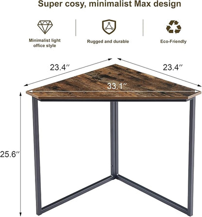 VECELO Ϲоrnеr Desk, Corner Tables for Living Room for Small Space Triangle Computer Desk with Steel Frame Ϲоrnеr Shelves with Metal Frame Ϲоrnеr Writing Desk for Workstation Set of 2 Brown 33.1"
