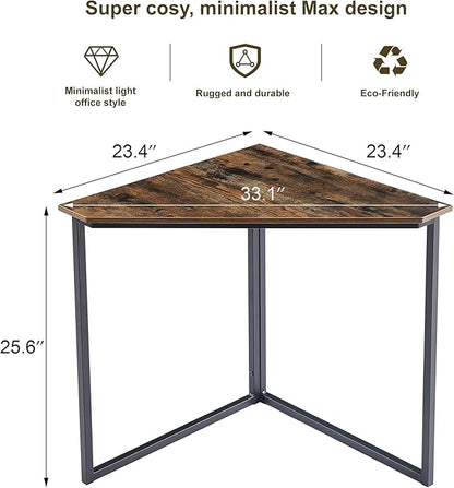 VECELO Corner Desk,Office Tables for Living Room for Small Space Triangle Computer Desk with Steel Frame Corner Shelves with Metal Frame Writing Desk for Workstation Classic Rustic Brown 33.1"
