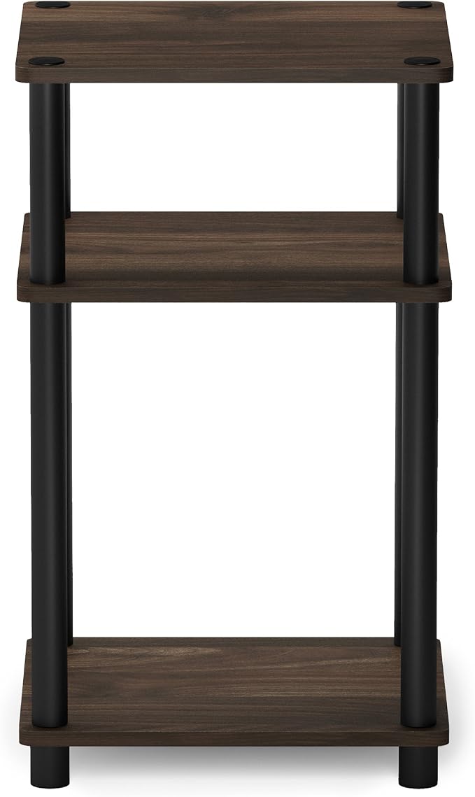 Furinno JUST Side Table, 3-Tier End Table, Open Shelves Night Stand, Bedside Table, Toolless Assembly, for Living Room, Bedroom, Bathroom, Columbia Walnut