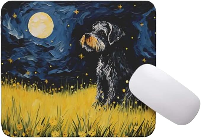 Tubbie Prints Starry Night Dog Mouse Pad for Computer Laptop Home Office Gaming Working Desk Desktop Accessories Non-Slip Rubber Mouse Pad for Dog Lovers (Miniature Schnauzer)