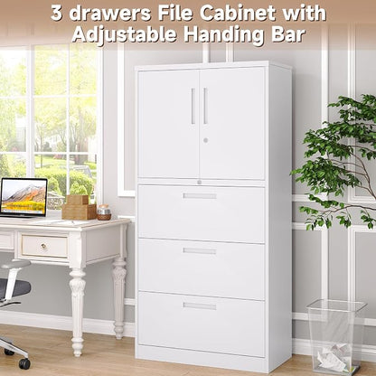 Metal File Cabinets, Lateral Filing Cabinet with 3 Drawers, 65" H File Caninet for Home Office, Office Storage Caninets with Adjustable Shelves for Letter/Legal / A4 - Assembly Required