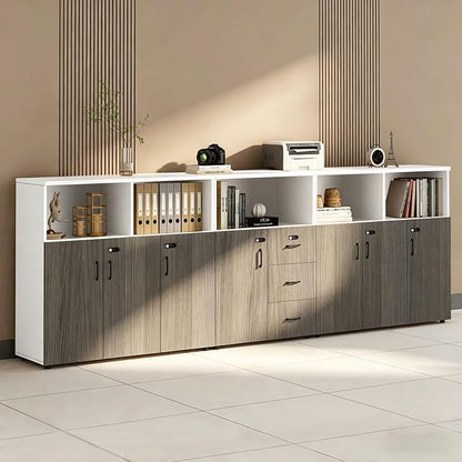 File Cabinet with Password Lock, Wood Lateral Filing Cabinet for Letter/A4 Files, 3 Drawer with Door, Printer Stand with Open Shelves for Home Office