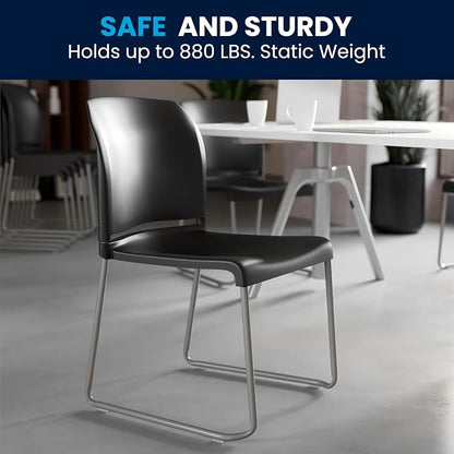 Flash Furniture Hercules Series Contoured Stacking Chairs for Waiting Rooms and Offices, Ergonomic Lobby Chairs with Curved Back, Set of 5, Black