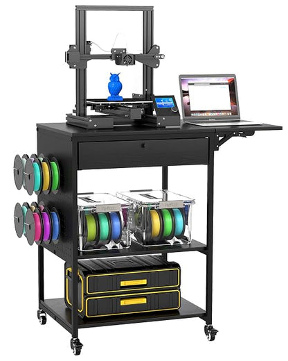Baoz 3D Printer Stand with 40pcs Filament Storage,4 Tier 3D Printer Table Printer Stand with Wheels, Heavy Duty Filament Storage Rack with Drawers and Spool Hooks for Studio, Home Office