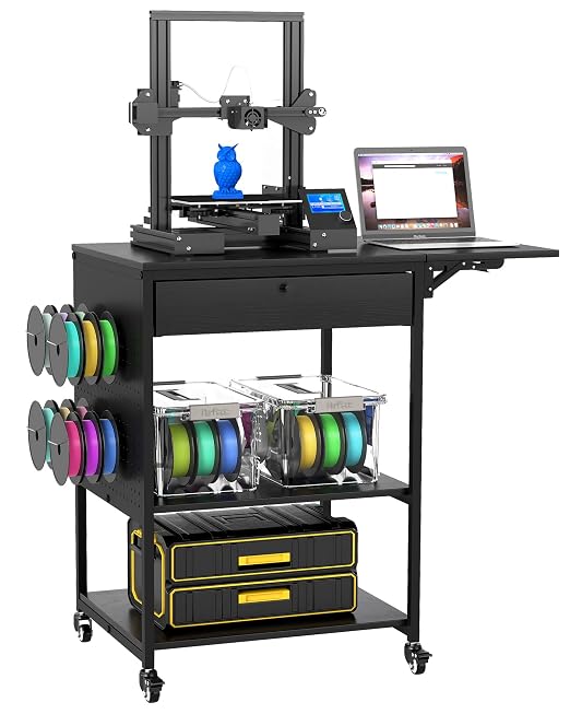 Baoz 3D Printer Stand with 40pcs Filament Storage,4 Tier 3D Printer Table Printer Stand with Wheels, Heavy Duty Filament Storage Rack with Drawers and Spool Hooks for Studio, Home Office