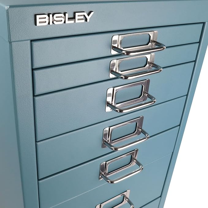 Bisley 8-Drawer Steel MultiDrawer Cabinet - Doulton Blue | Chrome Pull Handles with Label Holders, Powder-Coated Steel, Removable Drawers, Fits Under Most Desks, Labels Included