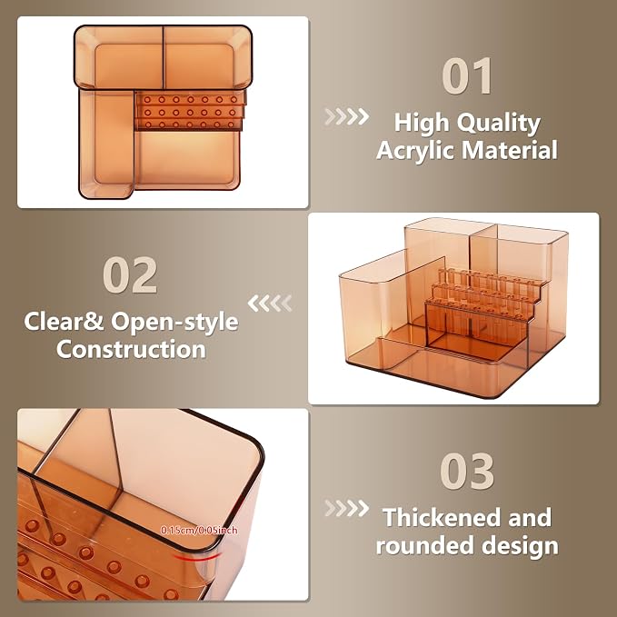 Nail Drill Holder, 21 Holes Nail Drill Machine & Bits Storage Box, Acrylic Nail Drill Bit Holder Professional Nail Tools Organizer, Nail Desk Organizer for Nail Tech (Coffee)