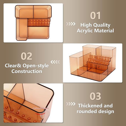Nail Drill Holder, 21 Holes Nail Drill Machine & Bits Storage Box, Acrylic Nail Drill Bit Holder Professional Nail Tools Organizer, Nail Desk Organizer for Nail Tech (Coffee)
