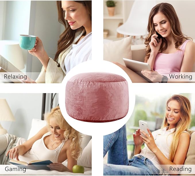 WhatsBedding 3 ft Bean Bag Chair,Large Bean Bag Chairs for Adults with Memory Foam Filling,Lazy Bean Bag Sofa for Living Room,Ultra Soft Velvet Fabric,Pull-Handle,Side-Pocket - 3 Foot,Pink