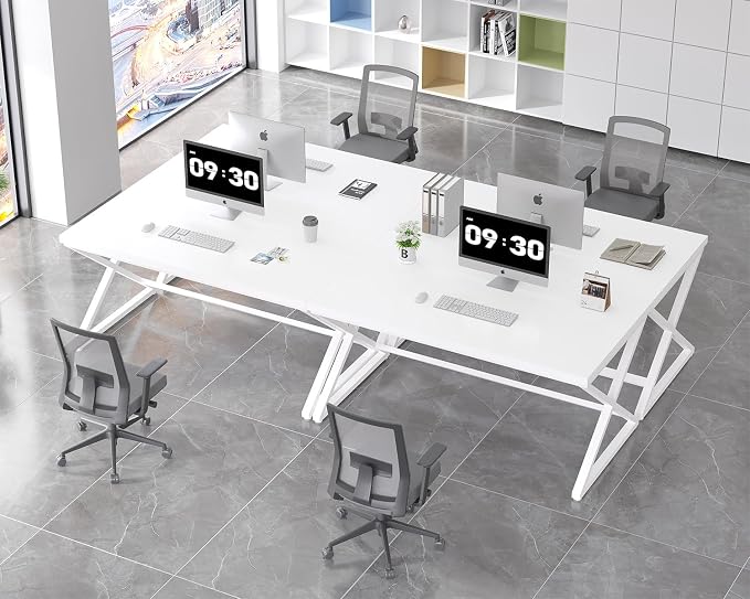 IBF White Computer Desk, Modern Home Office Desk for Writing Work Study, Simple Wooden Metal Pc Gaming Desk in Bedroom, Executive Laptop Workstation Computer Table, White Oak, 55 Inch