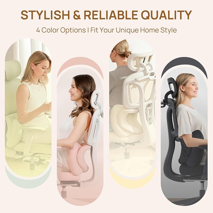 CabLady S1 High Back Ergonomic Mesh Office Chair with Footrest, 300 lbs | 115° Recline Lock, Adjust Seat Depth, 2D Arms, 3D Headrest, Detachable Lumbar Support, Breathable Mesh, BIFMA, Cream