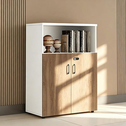 File Cabinet with Password Lock, Wood Lateral Filing Cabinet for Letter/A4 Files, 3 Drawer with Door, Printer Stand with Open Shelves for Home Office