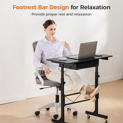 GTPLAYER Small Standing Desk Adjustable Height Small Computer Desk Mobile Portable Rolling Laptop Table with Wheels 32" Computer Workstation Sit Stand Desks Portable Standing Table Treadmill desks