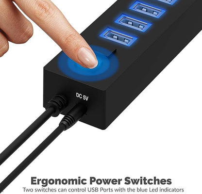 SABRENT 13 Port High Speed USB 2.0 Hub with Power Adapter and 2 Control Switches (HB-U14P)