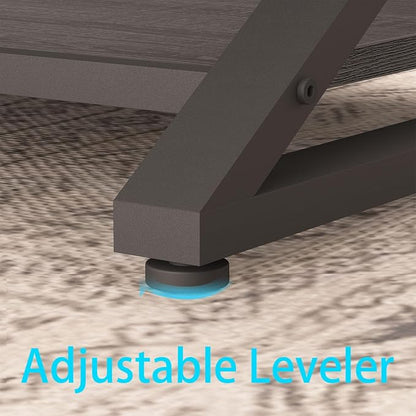 HSH Gray Coffee Table for Living Room, Minimalist Rectangle Center Table with Storage Shelf，Industrial Dark Wood and Metal Cocktail Tea Table, Office Simple 2 Tier Display Coffee Table, 47 Inch