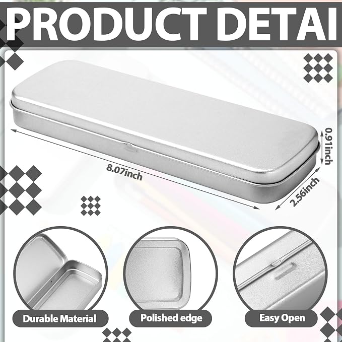 Feifeiya 6 Pcs Back to School Tin Pencil Case Metal Pencil Case Empty Hinged Stainless Steel Box Rectangular for Brushes Crayon